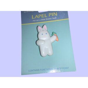 Vintage Hallmark Bunny Lapel Pin Easter Rabbit Holding Carrot Plastic